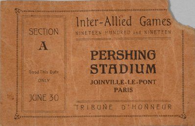 null Billet d'entrée pour les Jeux Inter-Alliés de 1919 au Stade Pershing de Joinville...
