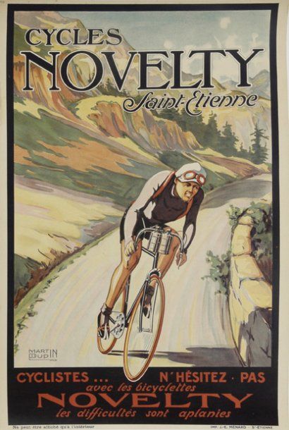 null Affiche. 'Cycles Novelty'. Signée Martin Dupin. Dim 38 x 58 cm. Entoilée.