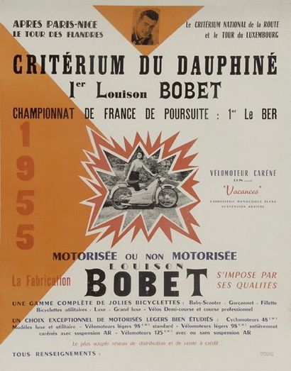 null Affiche. 'Louison Bobet'. Vainqueur du Critérium du Dauphiné Libéré 1955. Dim...