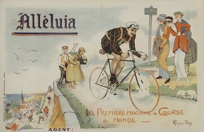 null Très rare affiche des 'Cycles Alleluia'.Fin XIXe. La première machine de course...