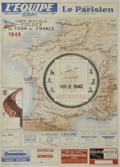 null Affiche officielle L'Equipe pour le Tour de France 1949 ayant vu la victoire...
