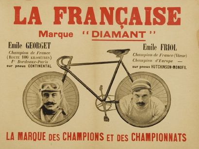 null Affichette 'La Française' marque Diamant représentant les champions Emile Georget...