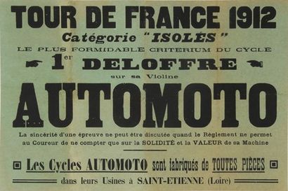 null Affiche 'Tour de France 1912'. 1er Deloffre dans la catégorie coureur isolé...