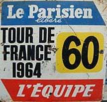 null Plaque officielle 'Le Parisien-L'Equipe' du Tour de France 1964. Tour remporté...