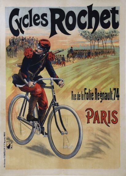 null Affiche des 'Cycles Rochet'. Imprimerie P. Chapellier. Circa 1900. Dim. 93 x...