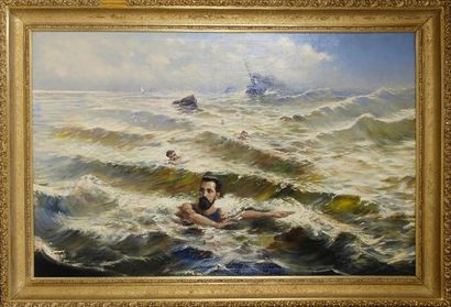 null Exceptionnelle huile sur toile 'La Traversée de la Manche' signée W.J Byorson....