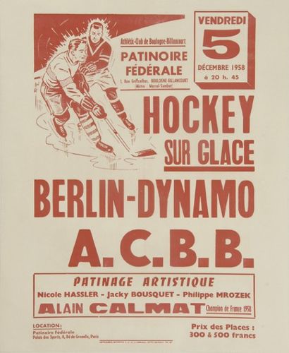 null Affiche Hockey sur Glace. Rencontre entre Berlin et l'ACBB, le 5 décembre 1958....