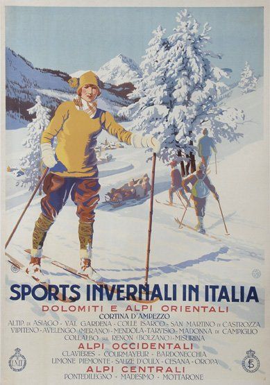 null Rare affiche 'Sports invernali in Italia'. Signée Paschetto. Dim. 69 x 99 cm....