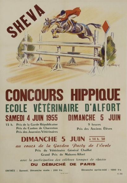 null Affiche 'Concours hippique Ecole Vétérinaire d'Alfort' de juin 1955. Signée...