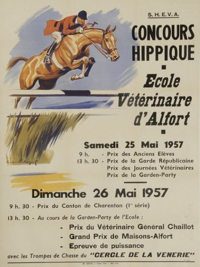 null Affiche 'Concours hippique Ecole Vétérinaire d'Alfort' de Mai 1957. Signée Engel....