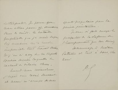 null Pierre de Coubertin (1863-1937). Lettre de 3 pages en français signée 'P.C'...