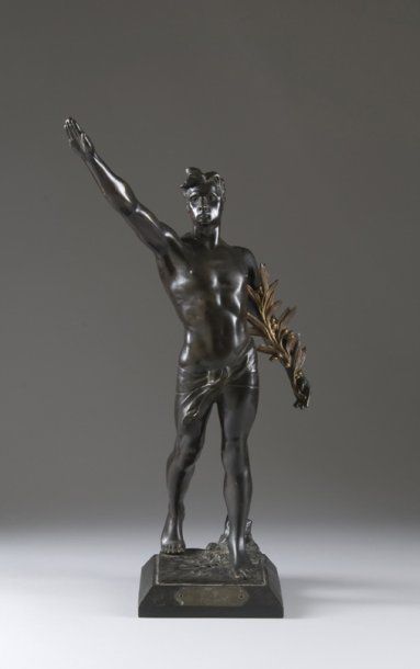 null Sculpture en bronze 'Le salut olympique de l'athlète'. Circa 1920. Patine bronze...