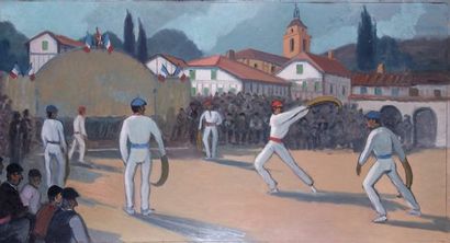 null Huile sur isorel 'La partie de Pelote Basque' signée Georges Regnault (1898-1979)....