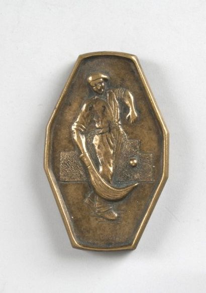 null Plaque bronze 'Le pelotari'. Dim. 8 x 13 cm.