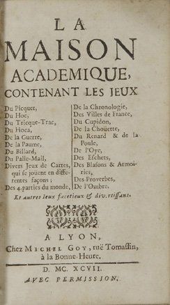 null Livre. La maison académique contenant les jeux. Edition de 1697 par Michel Goy...