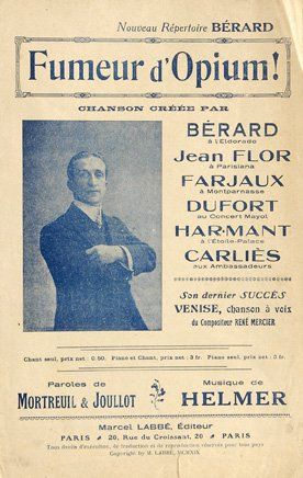 null Rare partition de la chanson "Fumeur d'opium" par Bérard, 1919.