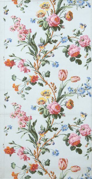 null Papier peint, époque Louis XVI, impression a la planche en 12 couleurs environ,...