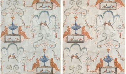 null Document d'un papier peint en arabesques, vers 1790, fond bleu ciel, decor a...