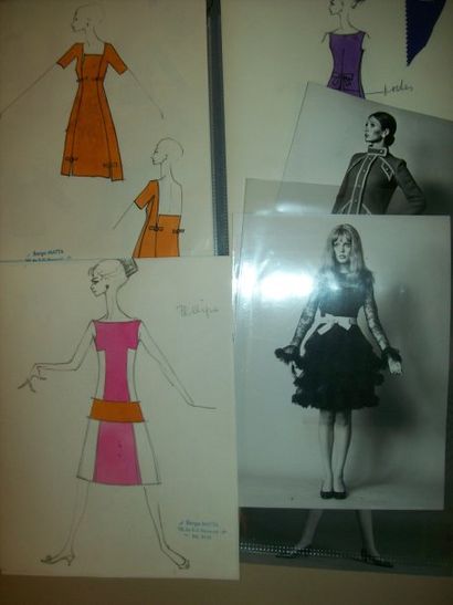 null Réunion d'archives sur la mode, 1950-1960 environ, 62 croquis en couleurs au...