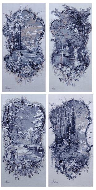 null Les quatres saisons, suite de quatre tableaux tissés, Saint-Etienne, vers 1900,...