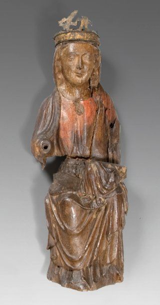 Statue de la Vierge en bois sculpté polychrome,...