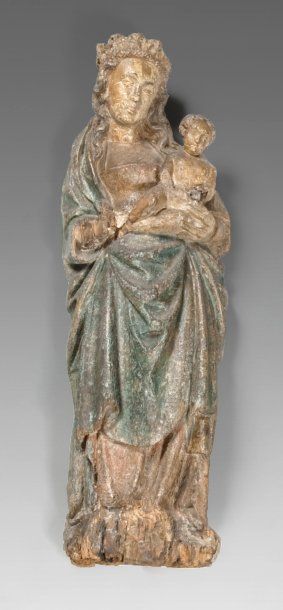 Statue de la Vierge à l'Enfant, à la robe...