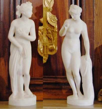 null Paire de statuettes en marbre blanc représentant des figures de Vénus d'après...