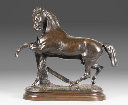 Pierre LENORDEZ (1815-1892) Cheval à l'attache Bronze à patine brune. Fonte de Graux...