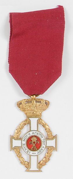 null Grèce - Ordre de George Ier - Croix de chevalier. Vermeil, émail, avec ruban,...