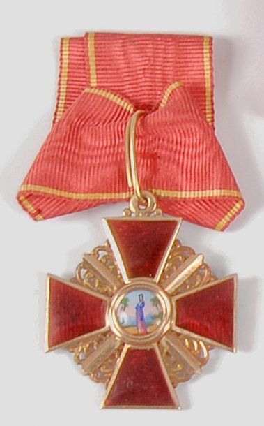 null Russie - Croix de Sainte-Anne de 3ème classe à titre militaire. Or, émail rouge,...