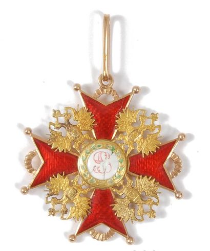 null Russie - Croix de Saint-Stanislas de 1er classe à titre civil. Or, émail rouge,...