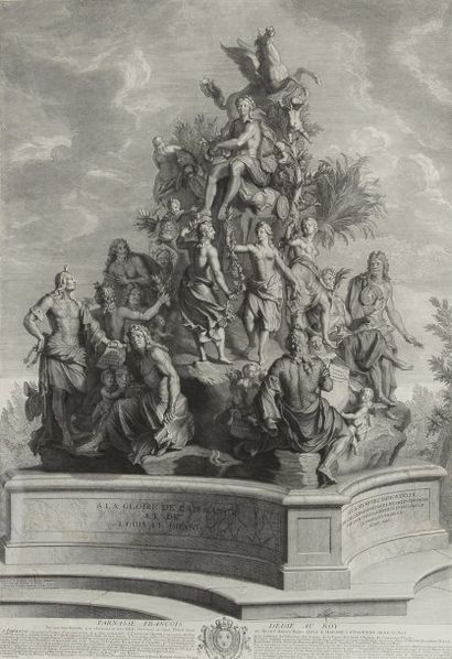 null Louis XIV, roi de France. Allégorie à la gloire du roi, gravure de Jean Audran,...