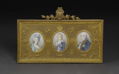 null Louis XVI, roi de France et Marie-Antoinette, reine de France. Cadre en bronze...