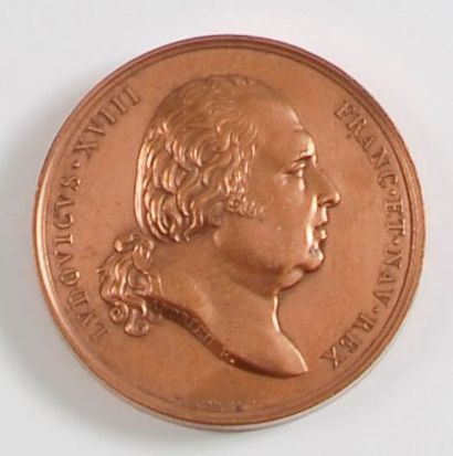 null Louis XVIII, roi de France. Lot de quatre médailles en bronze, signées F. Andrieu...