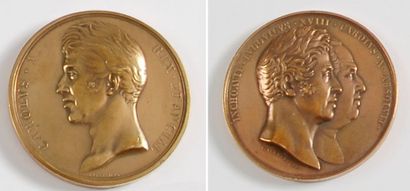 null Charles X, roi de France. Lot de quatre médailles en bronze, signées F. Gayrard,...