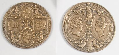 null Louis-Philippe, roi des Français. Lot comprenant deux plaques en bronze, signées...