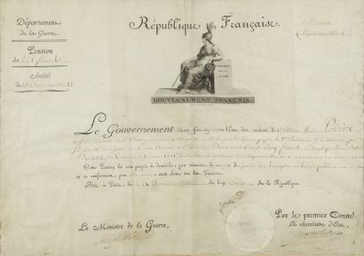 NAPOLEON Bonaparte, premier consul. Etat de service sur parchemin à en-tête de la...
