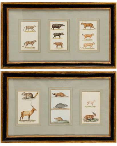 Edouard TRAVIES, PREVOT, P. OUDART, J.G PRETRE Suite de 6 fines aquarelles d'animaux...