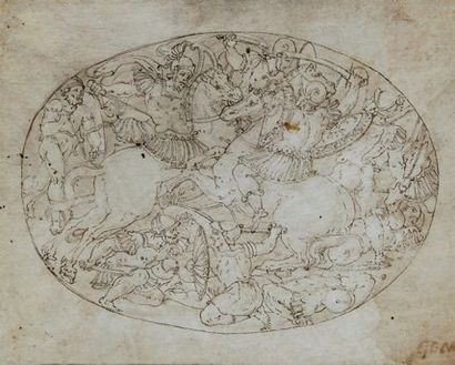 Atelier de Pietro BUONACCORSI dit Perino del VAGA (Florence 1501 - Rome 1547) Combat...