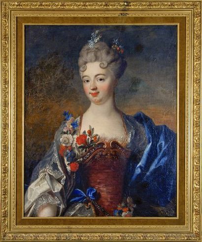 Ecole Française du XVIIIe siècle. Portrait de femme. Toile (Retaillée) 78 x 62 c...