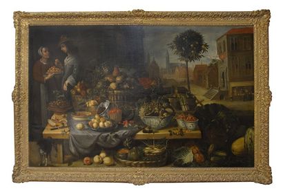 Attribué à Floris van SCHOOTEN (Vers 1590 - après 1665) Jeunes femmes devant une...