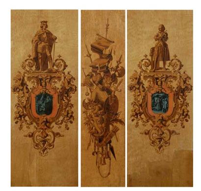 null Trois panneaux d'un Décor historiciste, milieu du XIXe siècle, manufacture Délicourt...