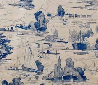 null Au fil de l'eau, papier peint des Impressions du Landy vers 1920, d'après Léon...