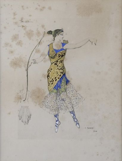 BAKST Léon (1866-1924). Anna Pawlova dans le rôle de Sylvia dans La Nymphe de Diane....