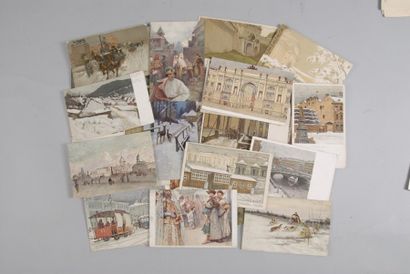 null Russie - Lot de 35 cartes postales anciennes, signées par des illustrateurs...