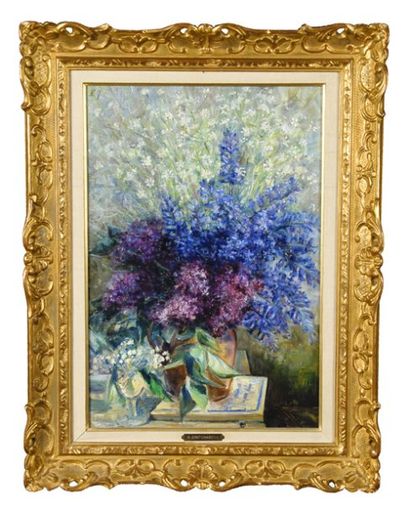 CONTCHAROVA Natalia (1881-1962). Nature morte au bouquet de lilas. Huile sur toile...