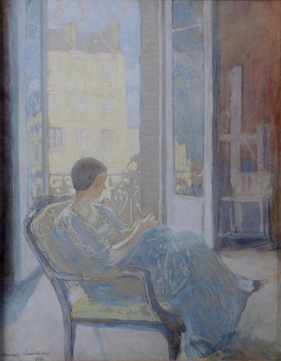 LAKHOSVY Arnold Borisovich (1880-1937). Jeune femme dans son intérieur. Gouache,...