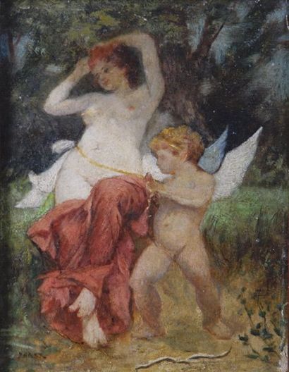 ROSENBERG Lev dit Léon BAKST (1866-1924). Vénus et l'amour. Huile sur panneau, signée...