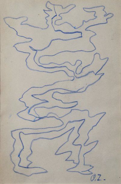 ZADKINE Ossip (1890-1967). L'homme oiseau. Dessin au crayon bleu, signé du monogramme...