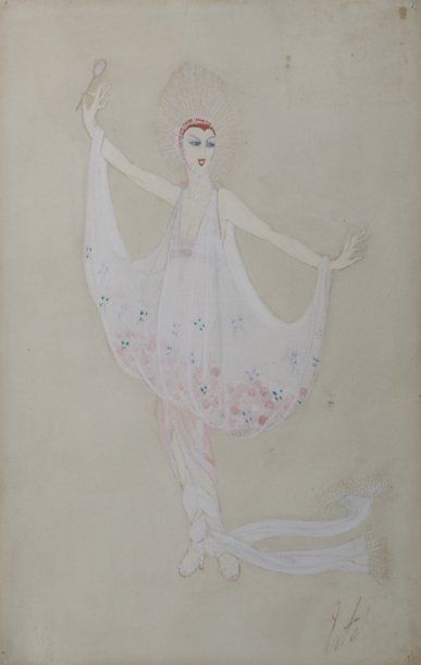 DE TIRTOFF Romain dit Erté (1892-1990). Jeune femme les bras tendus intitulé « Gros...